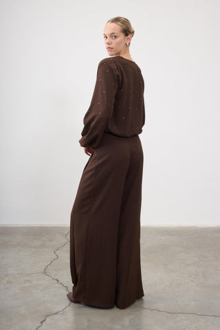 Altun Embellished Wrap Blouse – Brown