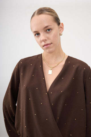 Altun Embellished Wrap Blouse – Brown