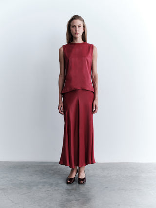 Back-Draped Satin Blouse – Red