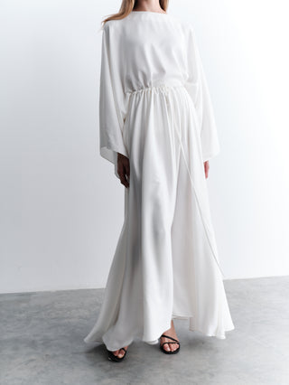 Satin Blouse Set with Skirt - White