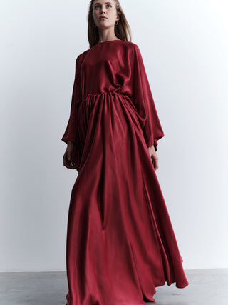 Satin Blouse Set with Skirt - Bordeaux