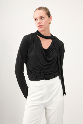 Olen Draped Jersey Blouse – Black