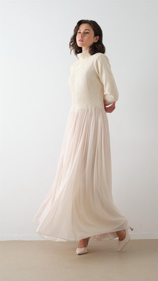 Turtleneck Crepe Chiffon Maxi Dress – Ecru