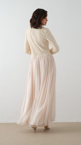 Turtleneck Crepe Chiffon Maxi Dress – Ecru