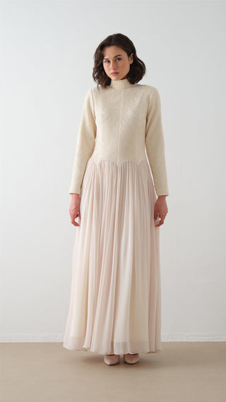 Turtleneck Crepe Chiffon Maxi Dress – Ecru