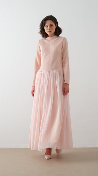 Turtleneck Crepe Chiffon Maxi Dress – Powder