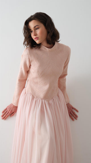 Turtleneck Crepe Chiffon Maxi Dress – Powder