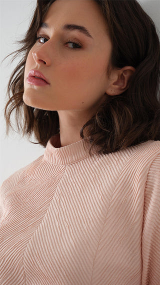 Turtleneck Crepe Chiffon Maxi Dress – Powder