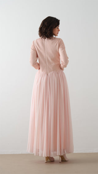 Turtleneck Crepe Chiffon Maxi Dress – Powder