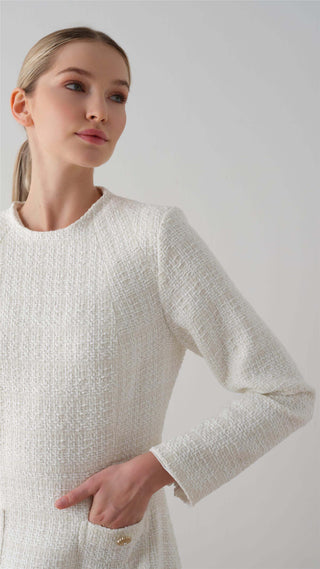 Tweed Textured Dress – Ecru