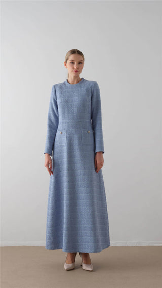 Tweed Textured Dress – Light Blue