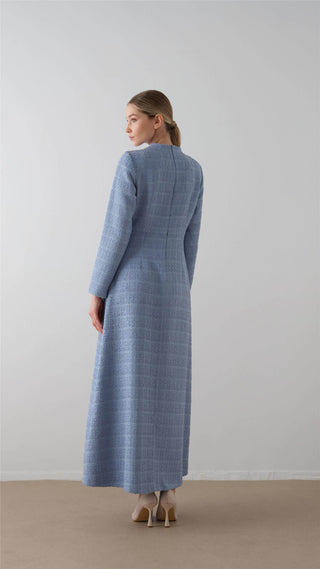 Tweed Textured Dress – Light Blue