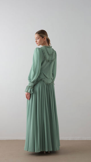 Lace-Trimmed Layered Crepe Dress – Mint