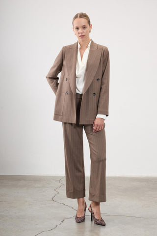 Benita Pinstripe Tailored Blazer – Coffee