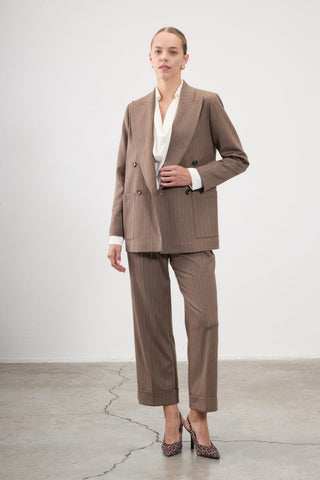 Benita Pinstripe Tailored Blazer – Coffee