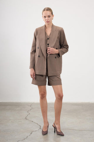 Benita Pinstripe Tailored Vest – Coffee