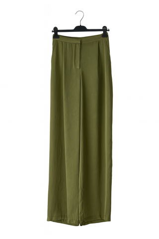 Wide-Leg Silk Trousers – Khaki