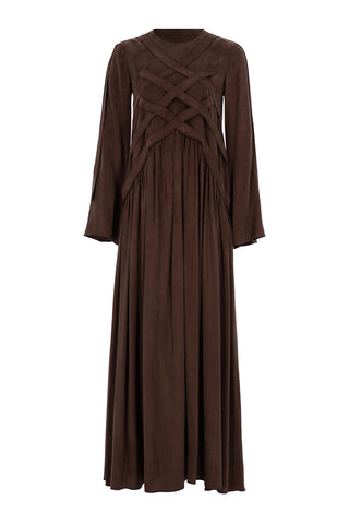 Cross-Stitch Tencel Maxi Dress – Brown