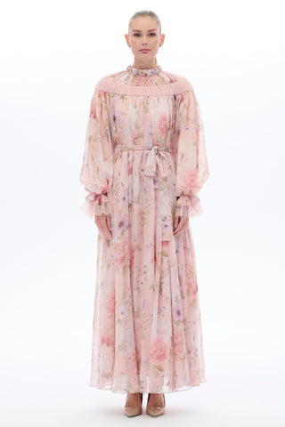 Floral Patterned Ethnic Dress in Pink