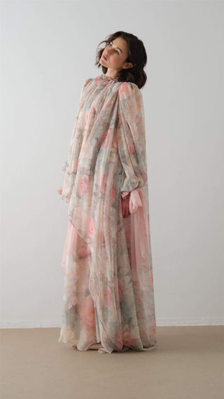 Floral Patterned Pants Set - Salmon