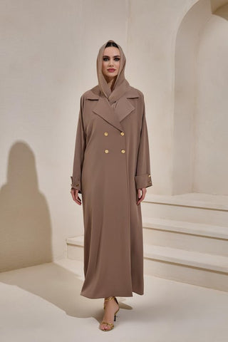 Crepe Trench Abaya - Light Brown