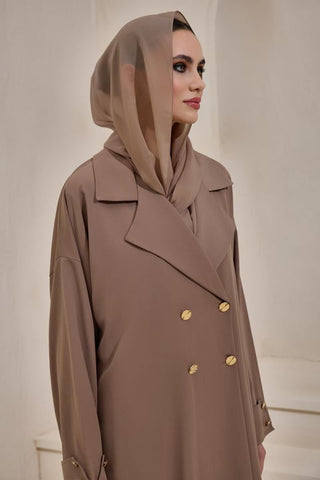 Crepe Trench Abaya - Light Brown
