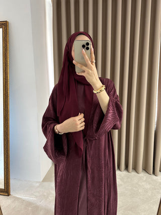 Bordo Cupro Rozana 3 Parça Abaya Takımı