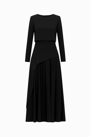 Layered Maxi Evening Dress – Black
