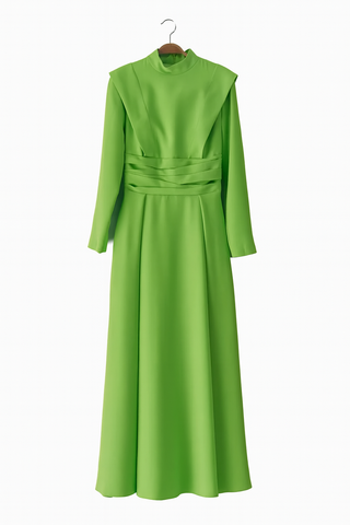 Draped Waist Long Evening Dress - Green