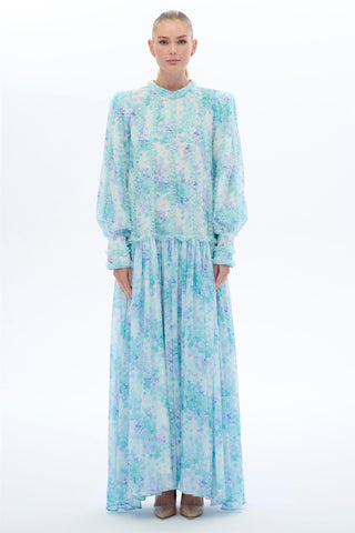 Lace-Trimmed Dress in Blue