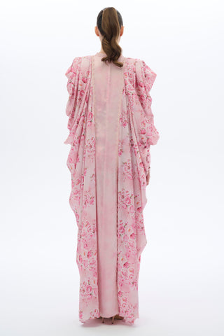 Lace-Trimmed Kaftan Dress in Pink