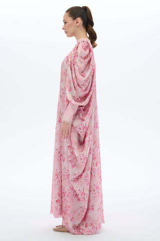 Lace-Trimmed Kaftan Dress in Pink