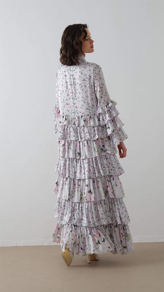 Layered Floral Modest Dress - Lilac