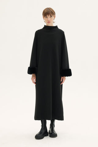 Diamante Faux-Fur Cuff Dress – Black