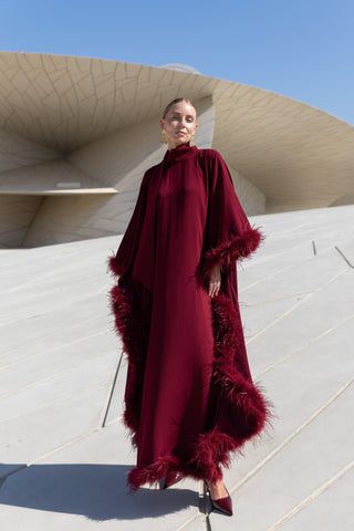 Diva Feather Kaftan – Burgundy