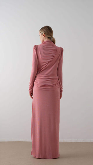 Ruched Turtleneck Dress – Blush Pink