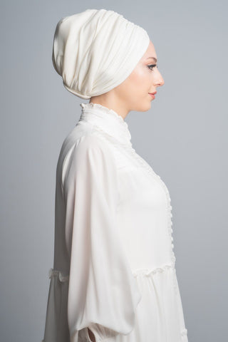 Draped Bonnet in White