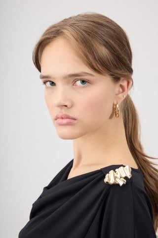 Elma Draped Blouse with Brooch – Black
