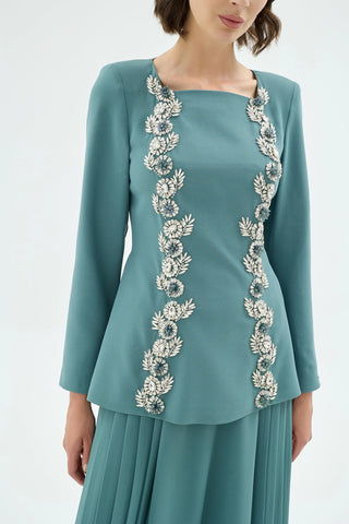 Eloya Stone-Embellished Square-Neck Blouse & Skirt Set