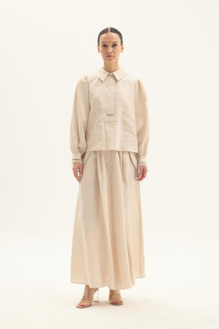 ELVIRA 100% Beige Linen Skirt Set