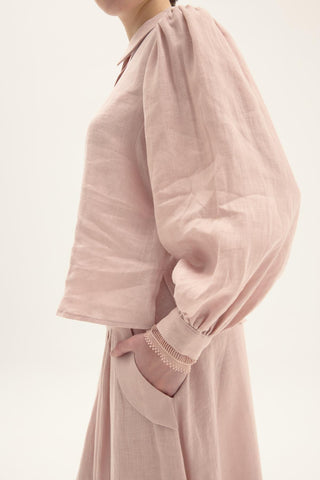 ELVIRA 100% Baby Pink Linen Skirt Set