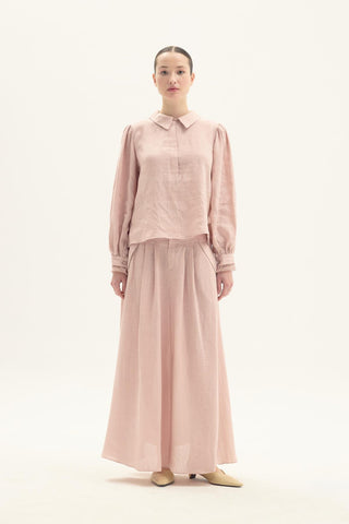 ELVIRA 100% Baby Pink Linen Skirt Set