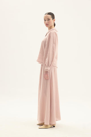 ELVIRA 100% Baby Pink Linen Skirt Set