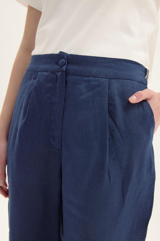 ELVIRA %100 Keten Havuç Pantolon – Lacivert