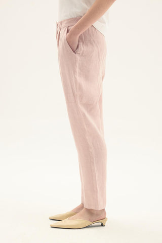 ELVIRA 100% Linen Carrot Trousers – Pink