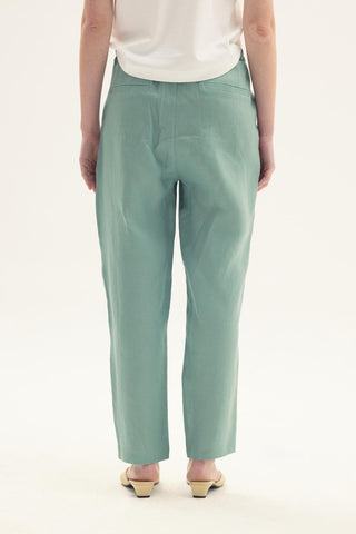 ELVIRA 100% Linen Carrot Trousers – Green