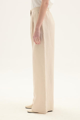 ELVIRA 100% Linen Palazzo Trousers – Beige
