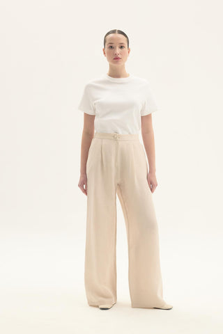 ELVIRA 100% Linen Palazzo Trousers – Beige