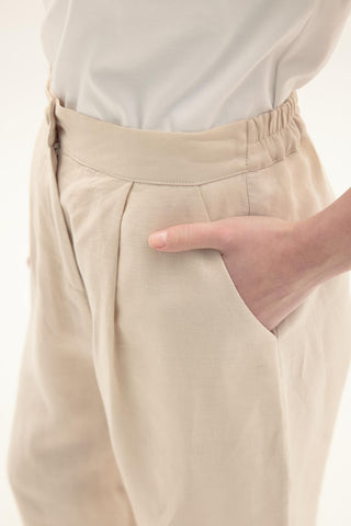 ELVIRA 100% Linen Palazzo Trousers – Beige