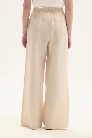 ELVIRA 100% Linen Palazzo Trousers – Beige